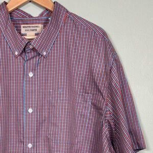 Duluth Trading Co Magnetic Buttons Short Sleeve Check Shirt-Blue/Orange-Men XXL